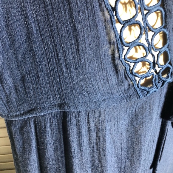 Vintage Y2K Cover Up Dress Crochet Deep V Neck Blue 3X - Picture 14 of 15